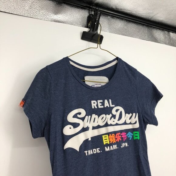 Superdry navy blue graphic logo women’s t-shirt pop of rainbow size Small - Picture 5 of 12